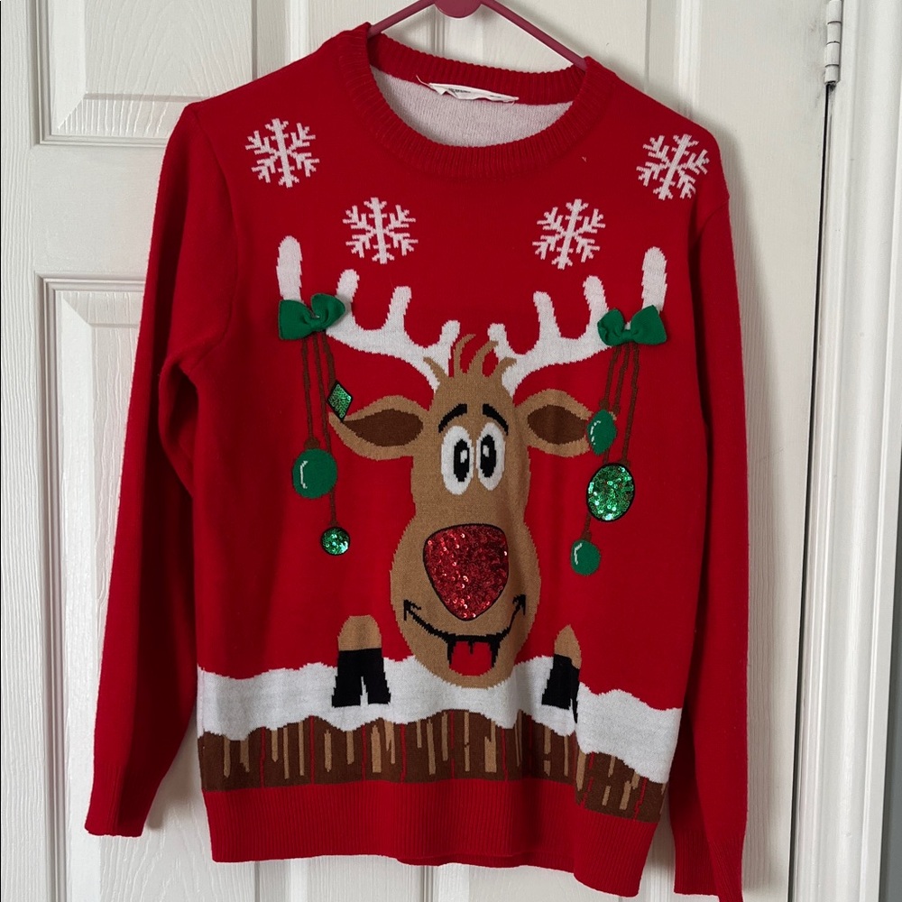 Bluenotes Festive Red Sweater with Reindeer Design